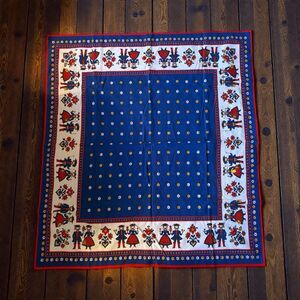 Folk Art Kolf Austria FolkLore Square Tablecloth 1960s Vintage 39”x 41”
